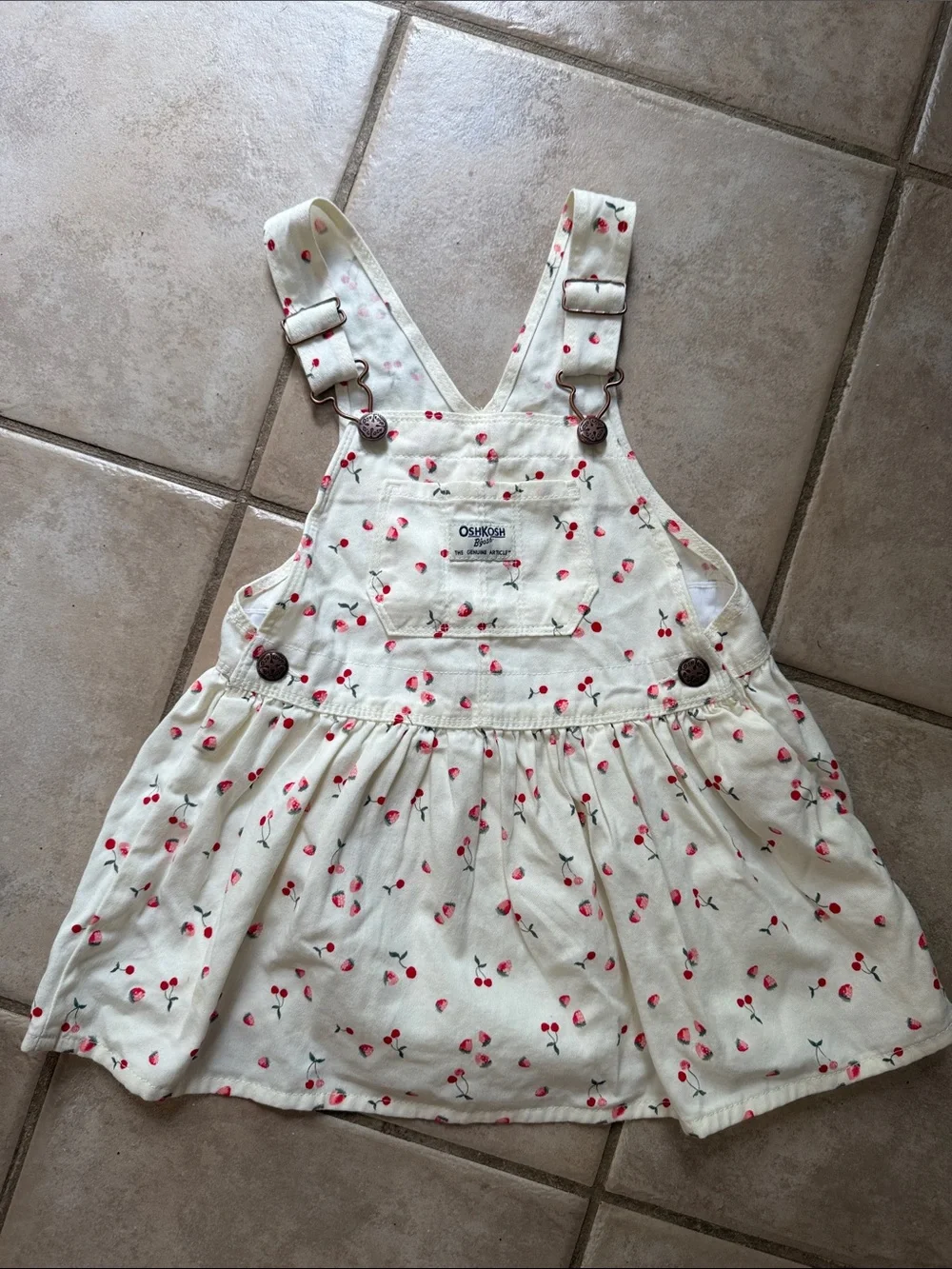 OshKosh B'gosh Cream Cherry and strawberry Print overall Dress